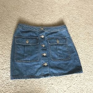 Button Front Denim Skirt